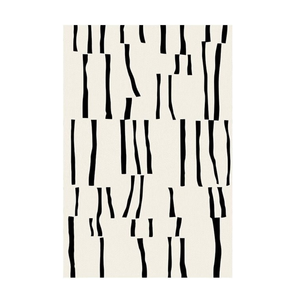 Black striped modern washable rug design on cream background