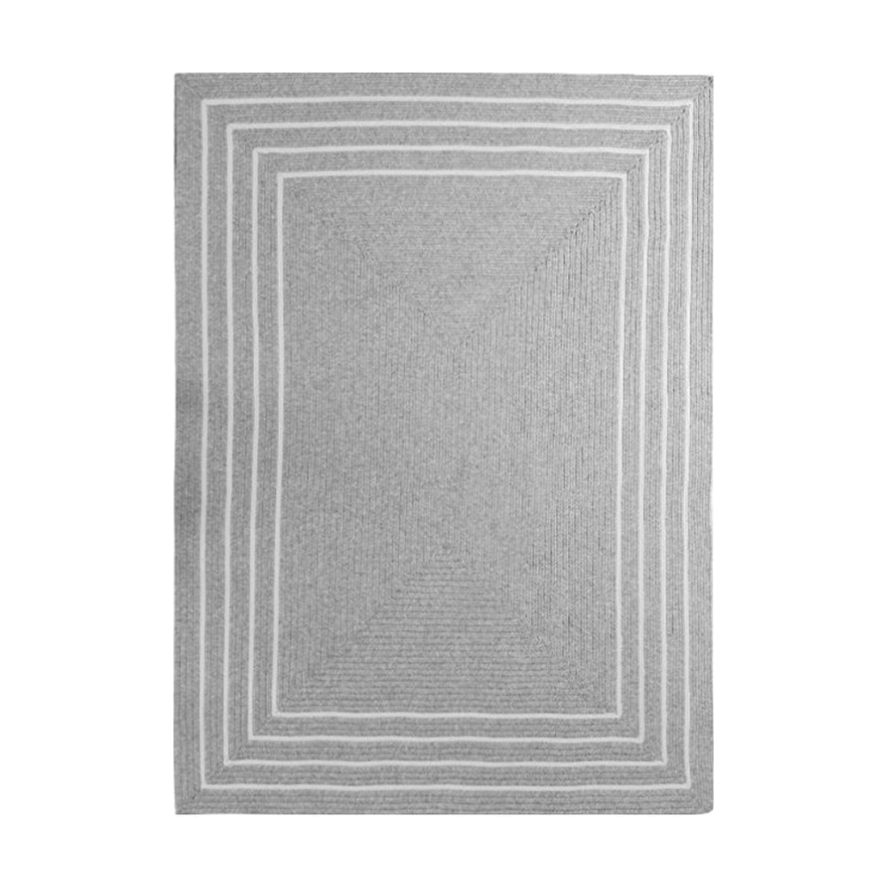 Contour Lines Bordered Outdoor Woven Rug in gray with modern design