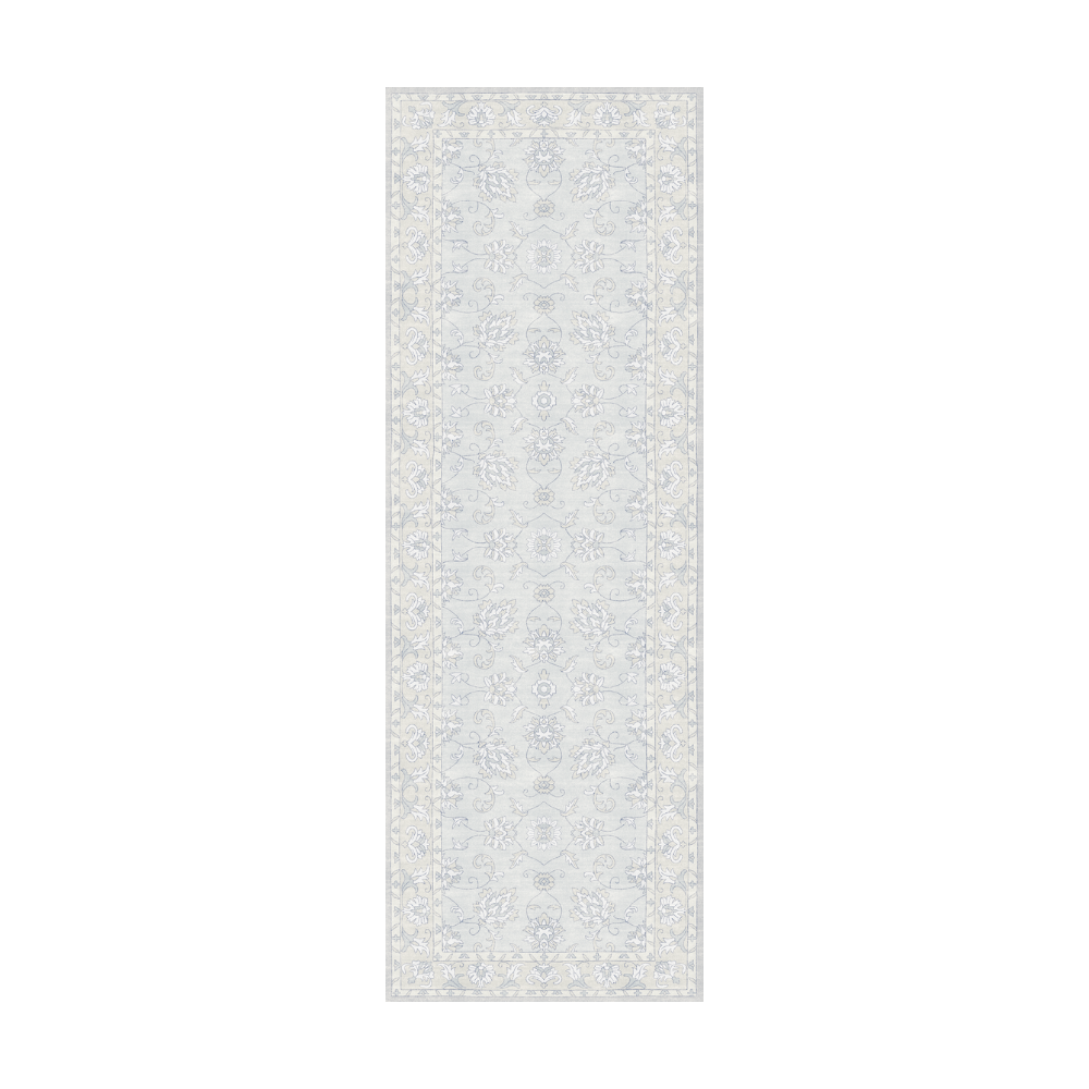 Light blue floral Mystic Waters Poise rug, perfect for elegant home decor.