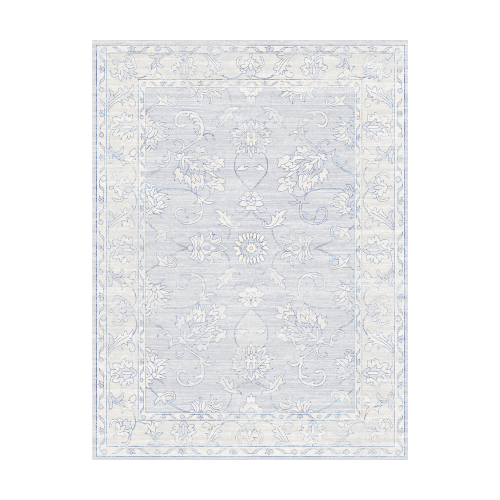 Mystic Waters Poise rug with floral pattern in light blue and white