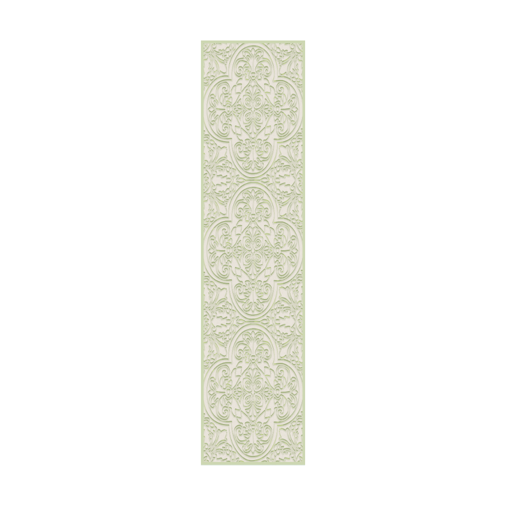 Light green vintage runner rug with ornate floral patterns