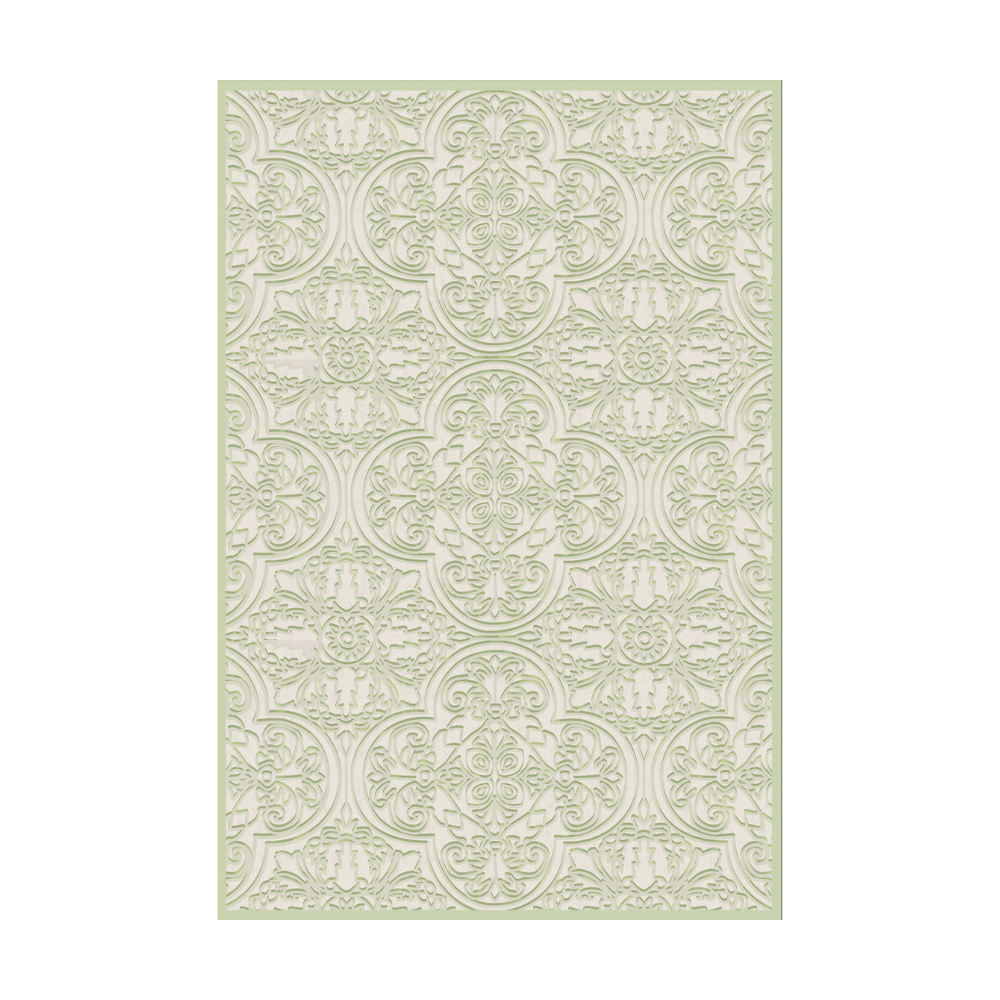 Elegant light green patterned rug with floral and geometric designs