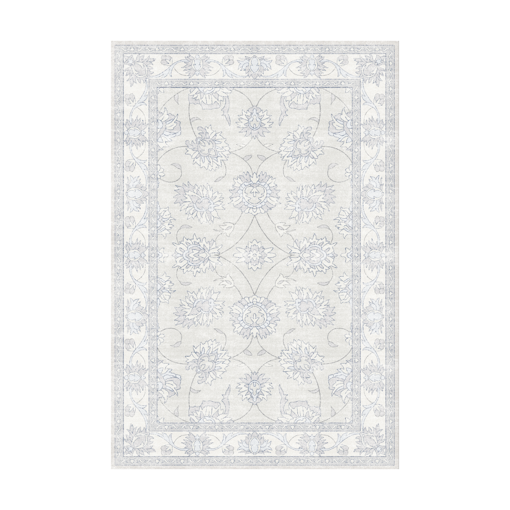 Midnight Blossom Seren rug with blue floral design, perfect for elegant home decor.