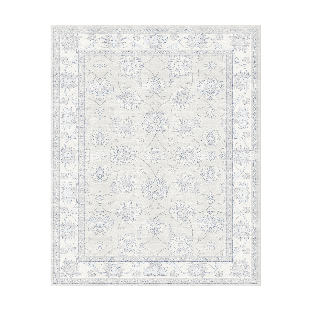 Elegant blue floral design rug ideal for stylish home decor.