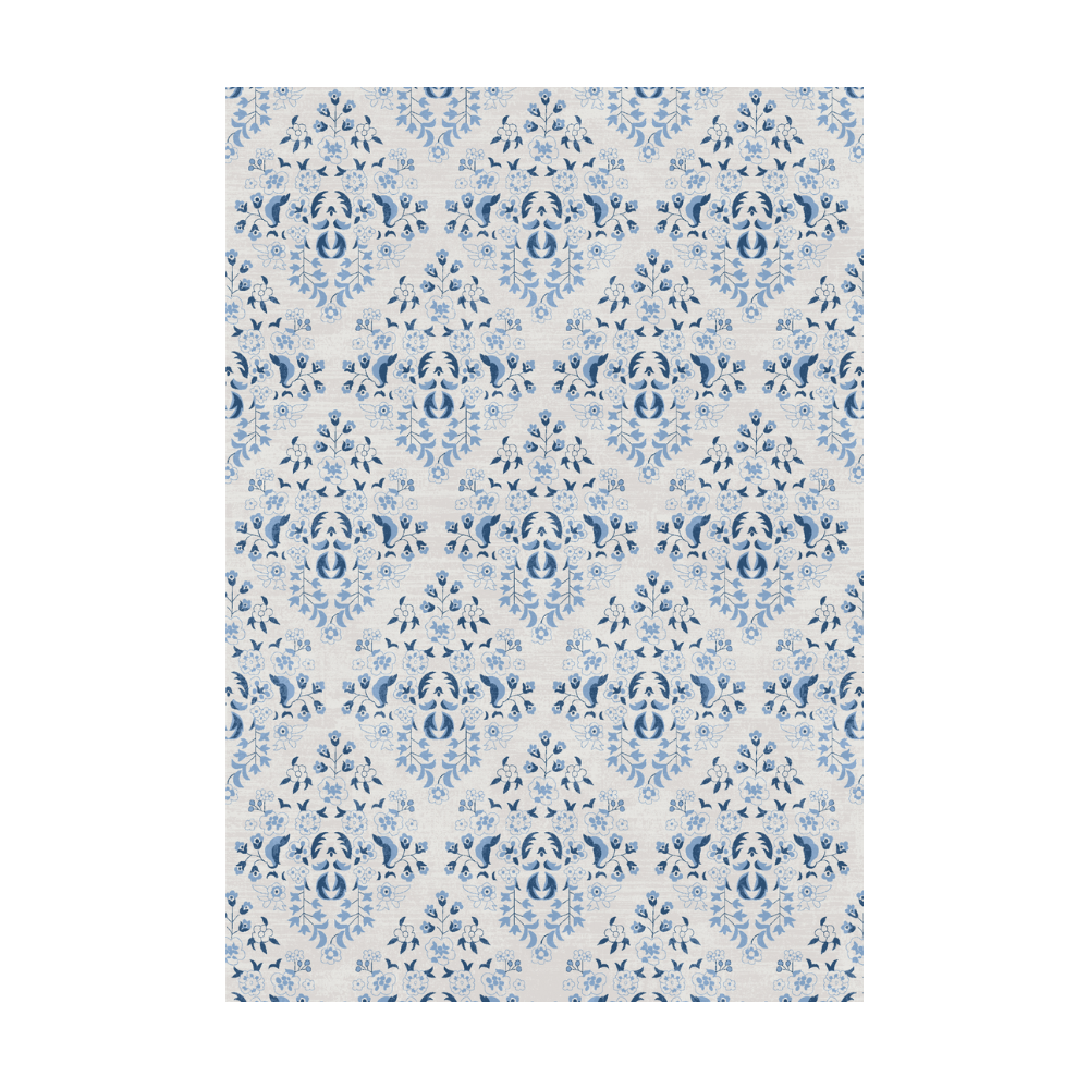 Blue and white floral patterned rug, ideal for stylish home decor.