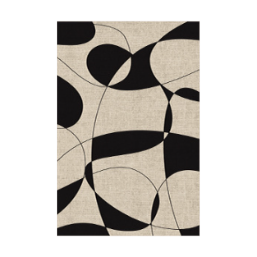 Vortex geometric washable rug in black and beige pattern