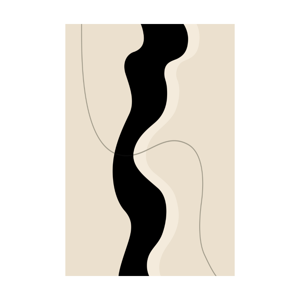 Abstract modern art print in black and beige colors.