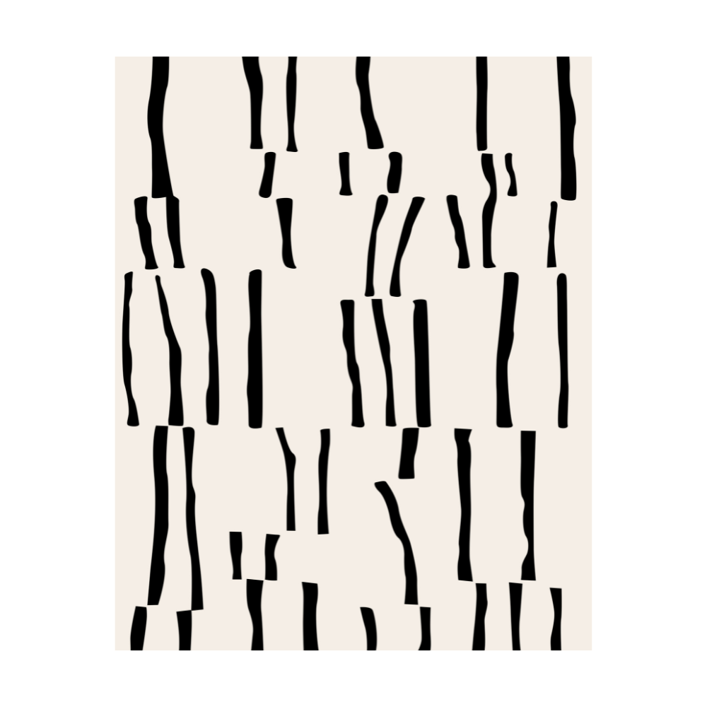 Abstract black striped washable rug design on cream background for modern interiors