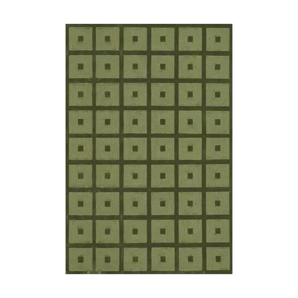 Valerian Checkered Washable Rug in green and dark tones