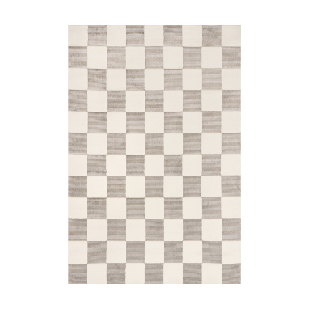 Elias Checkered Washable Rug in gray and cream colors