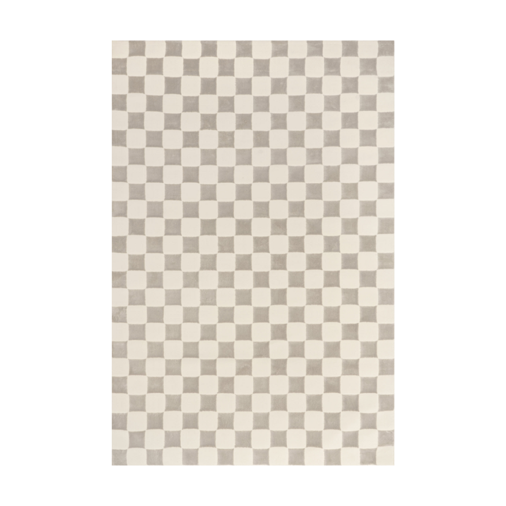 Caelum Checkered Washable Rug in beige and gray pattern