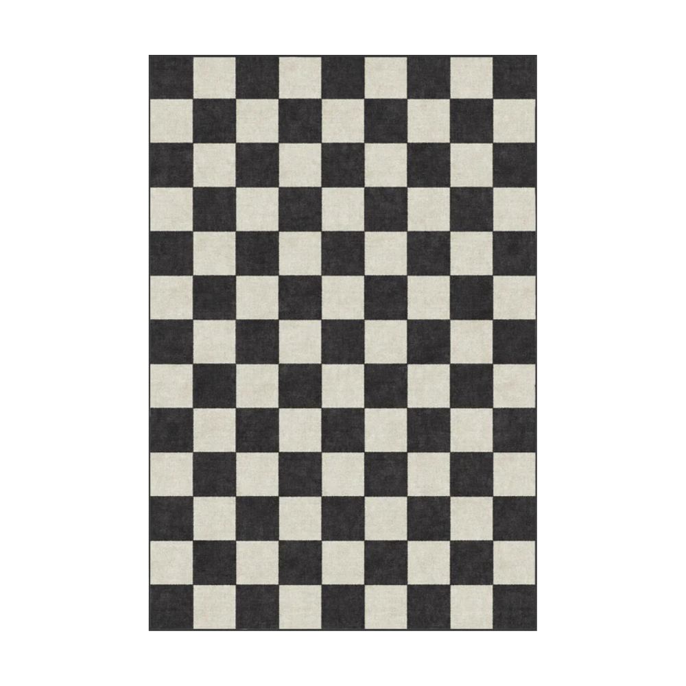 Calypso checkered washable rug in black and beige pattern