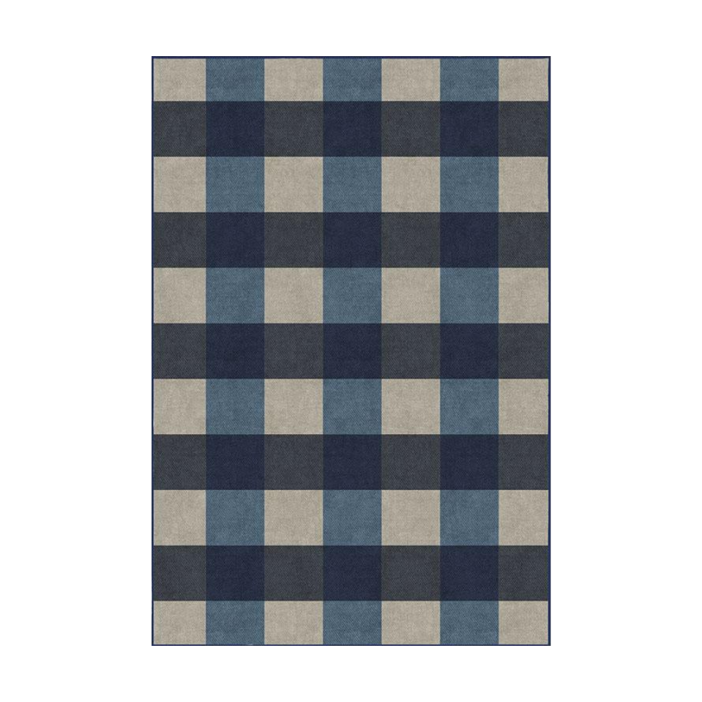 Nerina checkered washable rug in navy blue and beige