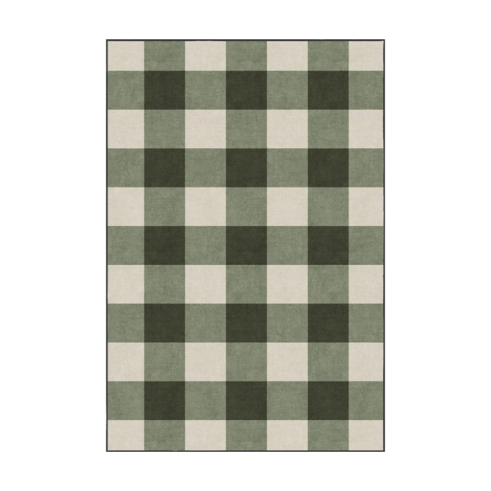 Indira Checkered Washable Rug in green and beige pattern