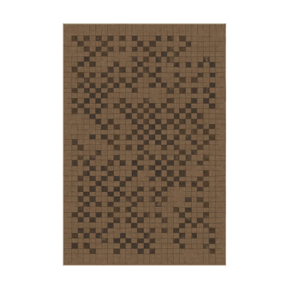 Elysia Checkered Washable Rug in brown geometric design