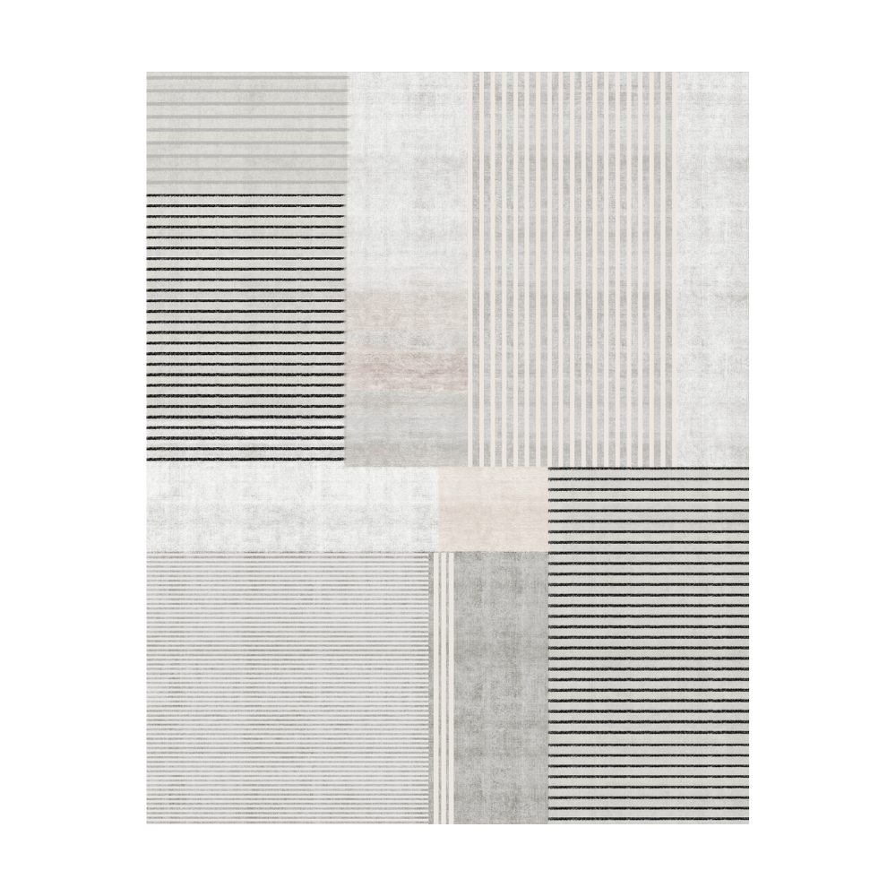 Japanese sketch minimalist rug with striped patterns in neutral tones