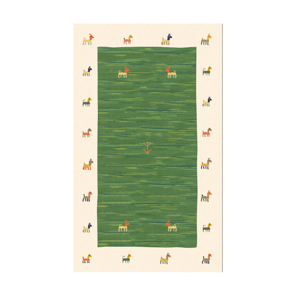 Vivid Springs Seren rug with horse design on a green background