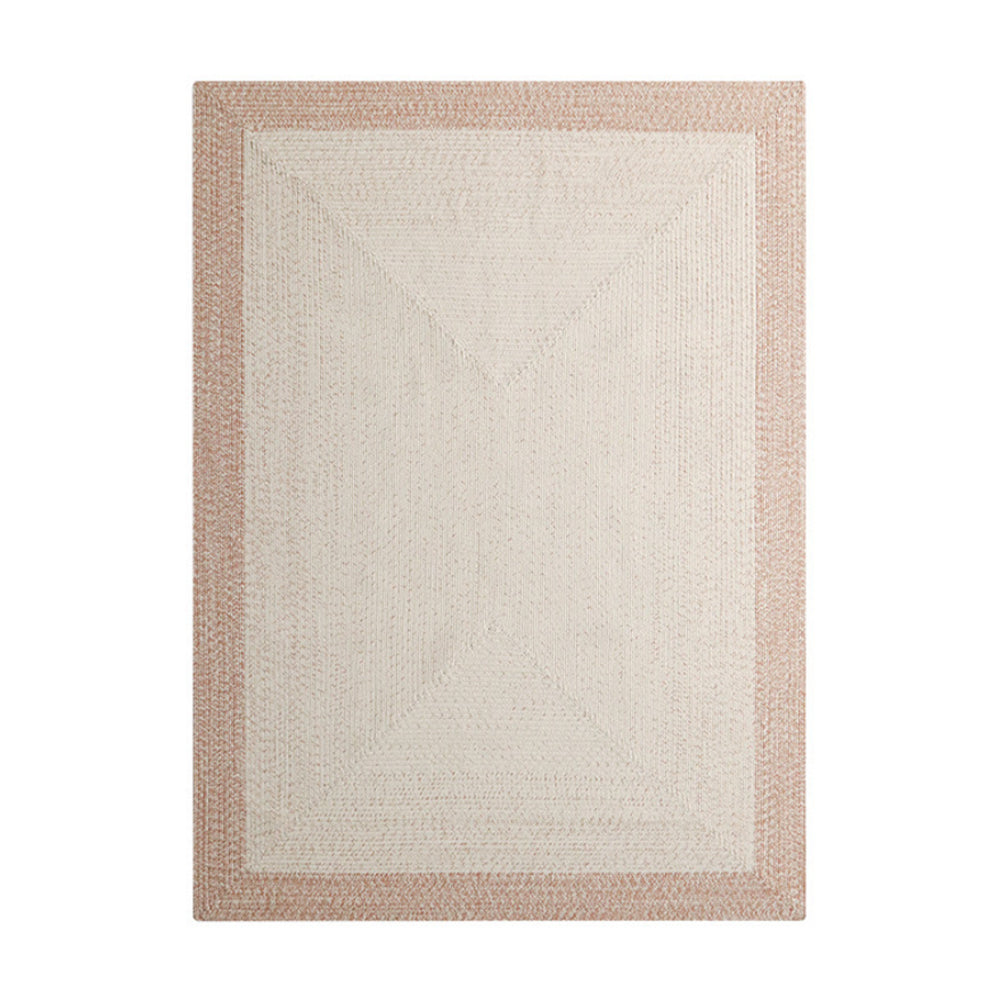 Alpine Retreat bordered woven rug in cream and beige colors, perfect for outdoor use.