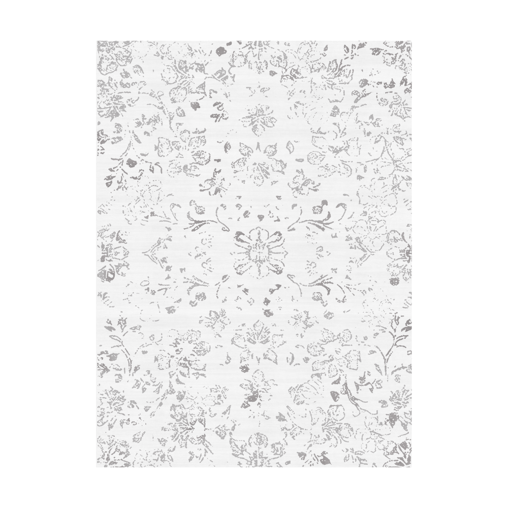 Floral patterned rug in white and gray, perfect for home decor