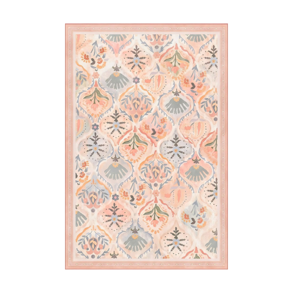 Earth tones pink floral patterned rug with intricate designs