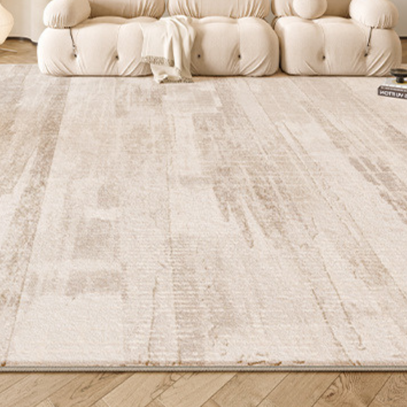 Light-toned Majestic Reflection modern rug with abstract design on hardwood floor.