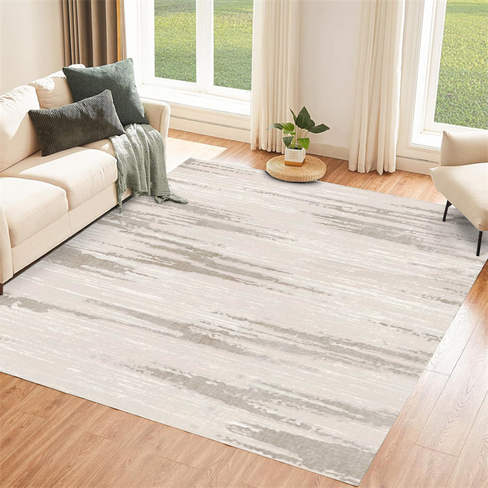 Beige and gray abstract rug enhancing modern living room decor