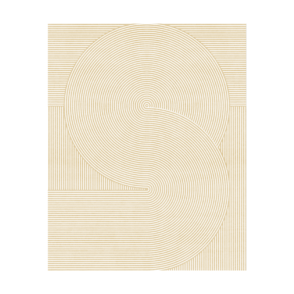 Abstract beige rug design with concentric circles and lines