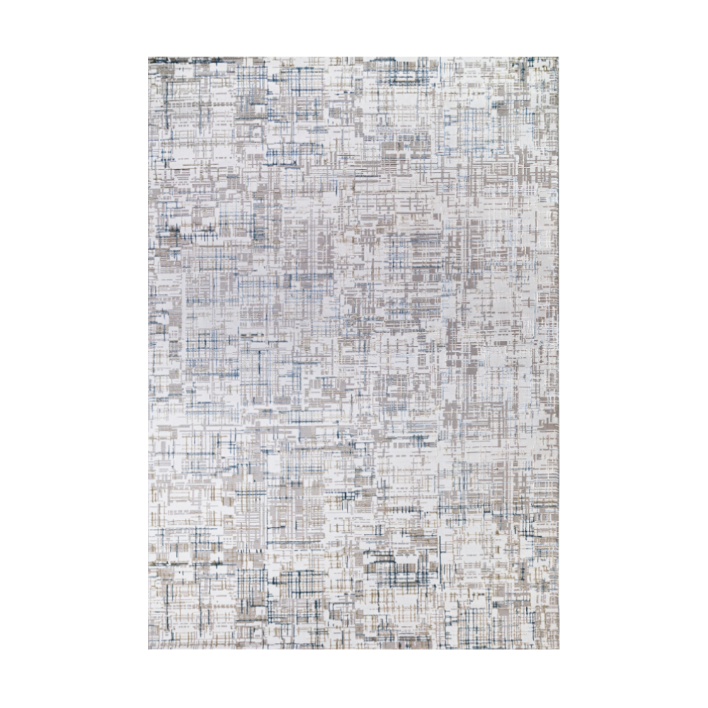 Modern abstract Velvet Reverie Stripes rug in gray and beige tones