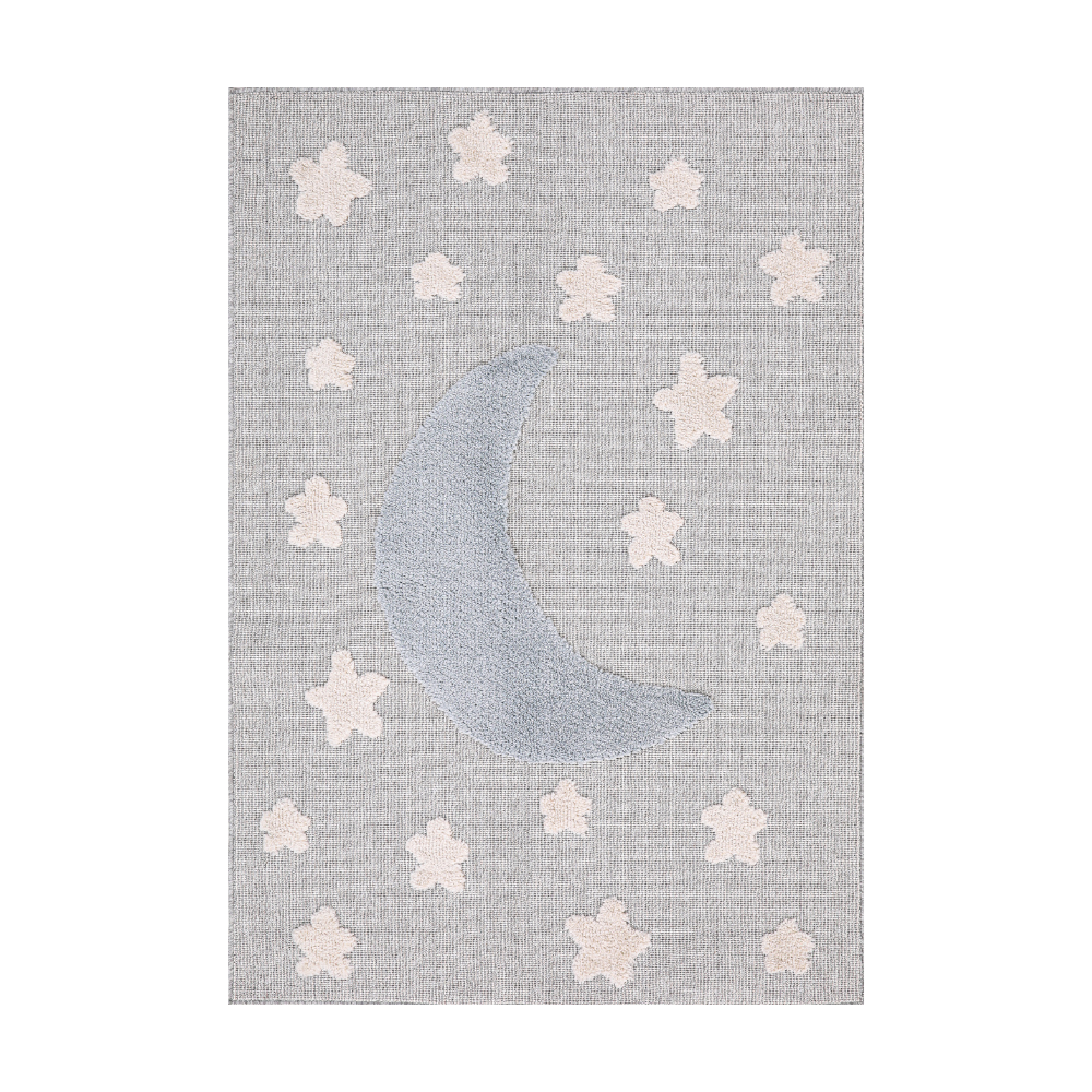 Cozy kids woven rug with crescent moon and star patterns