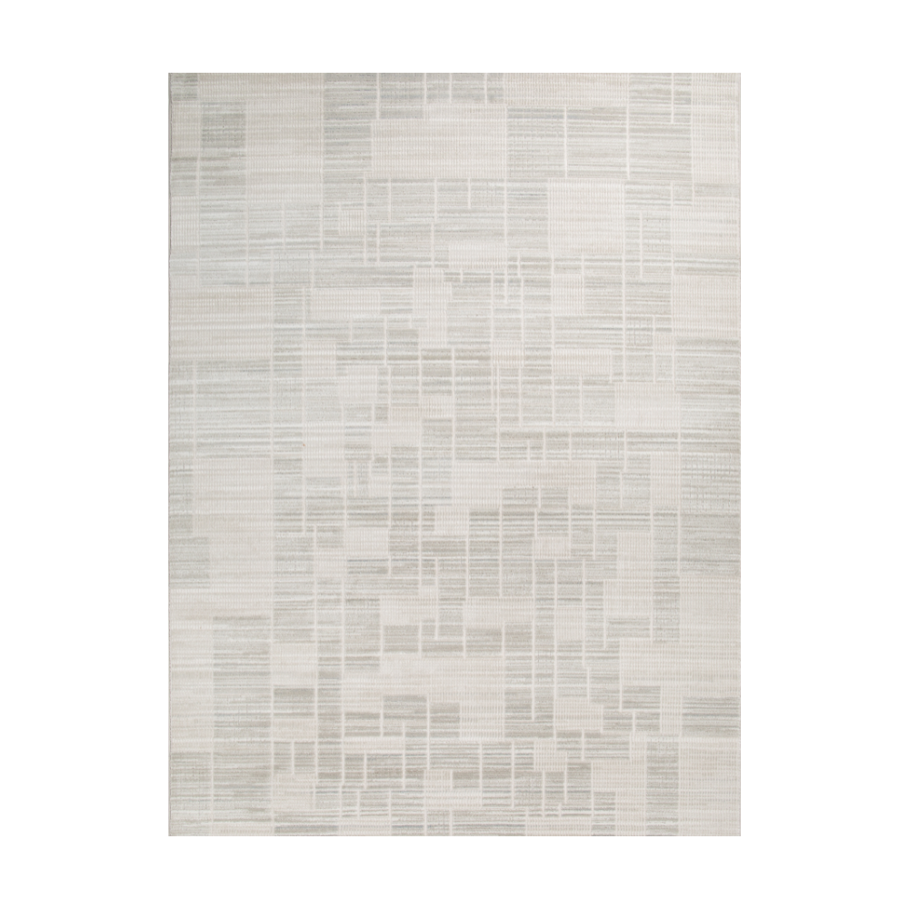 Silent Glow modern woven rug in neutral geometric design.