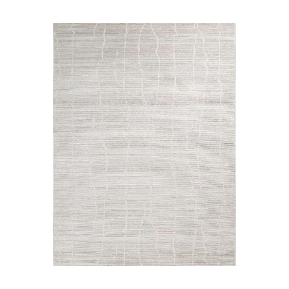 Modern woven rug in light gray with textured patterns