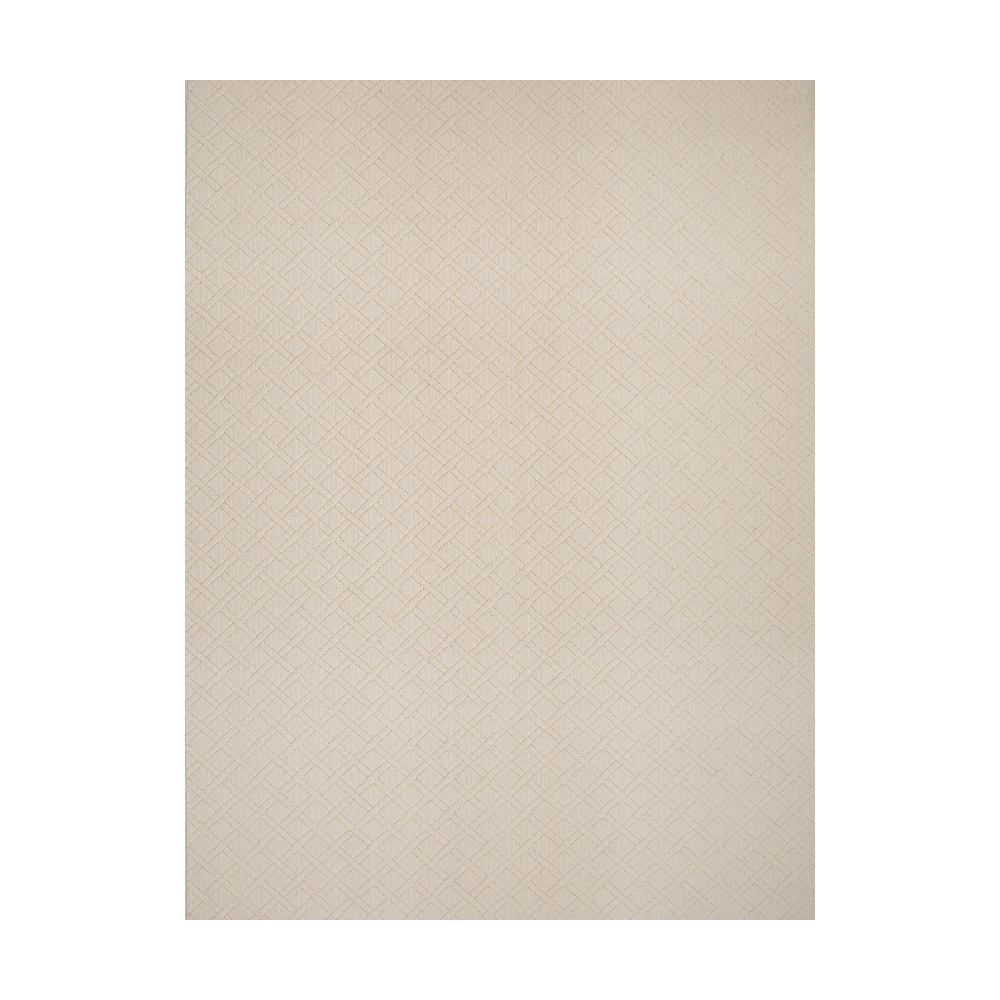 Beige geometric pattern woven rug, ideal for home decor.