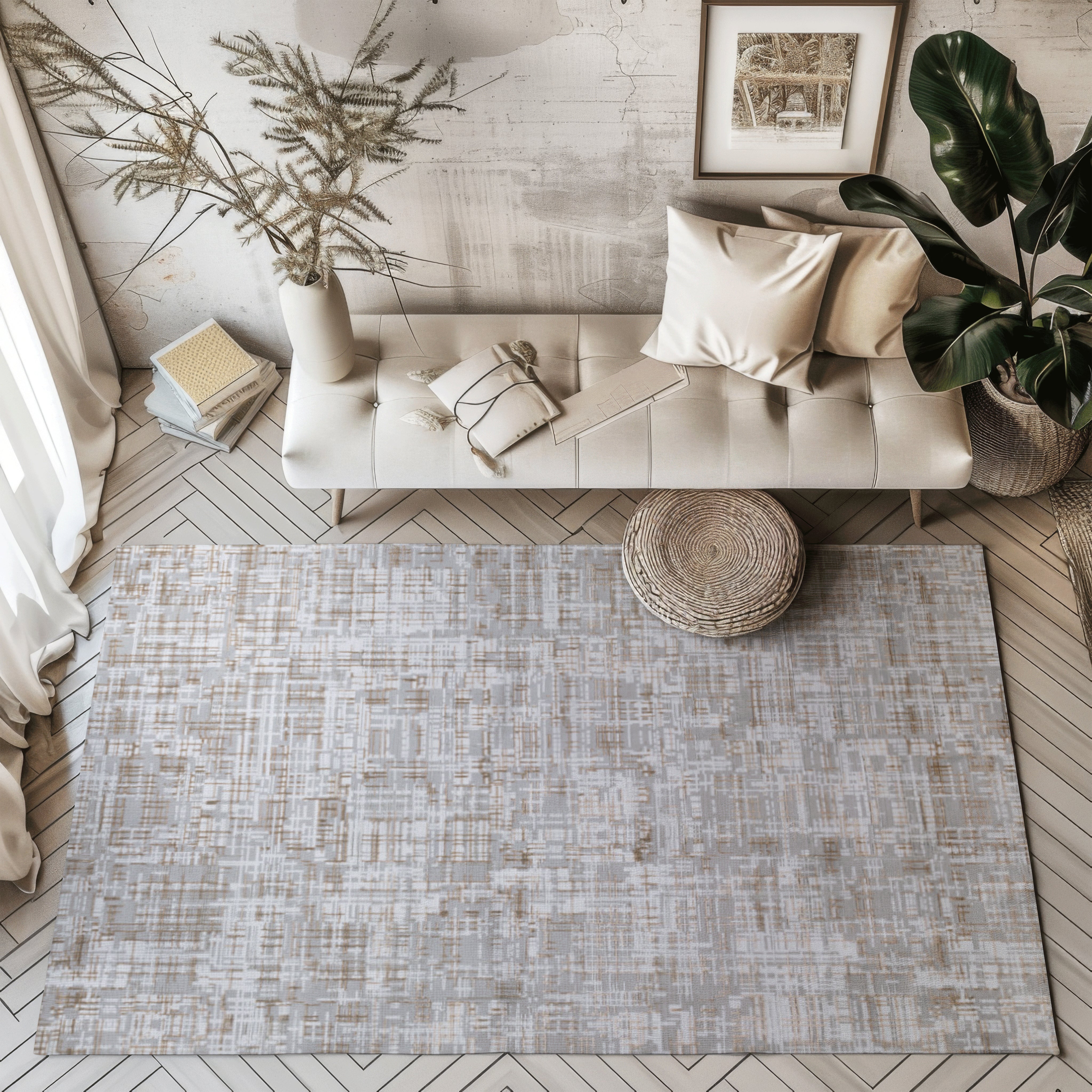 Stylish Hidden Serenity Stripes Woven Rug in a modern living room setting.