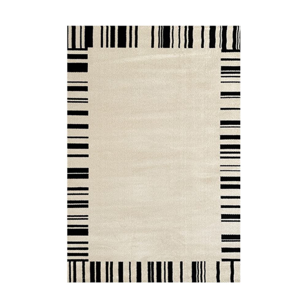 Fiora bordered textured rug in cream and black, ideal for modern home decor.