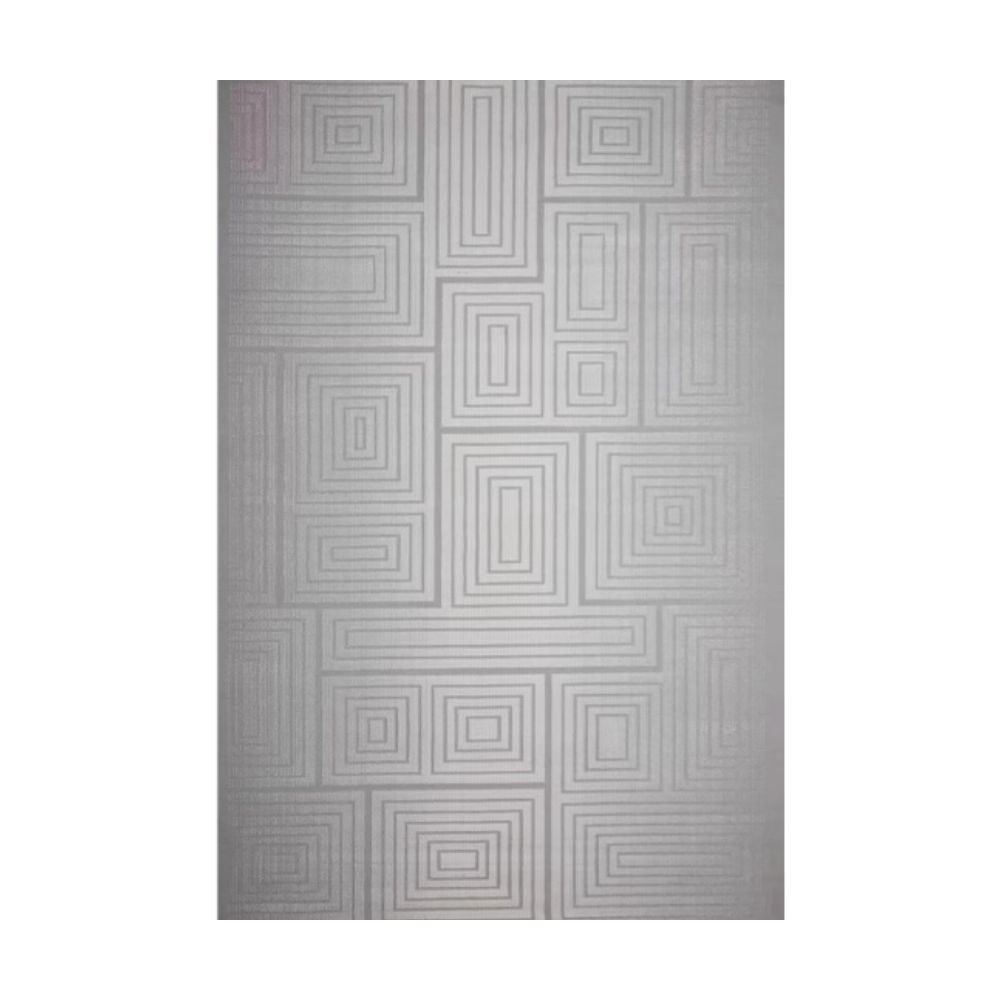 Geometric textured rug in gray with nested square patterns