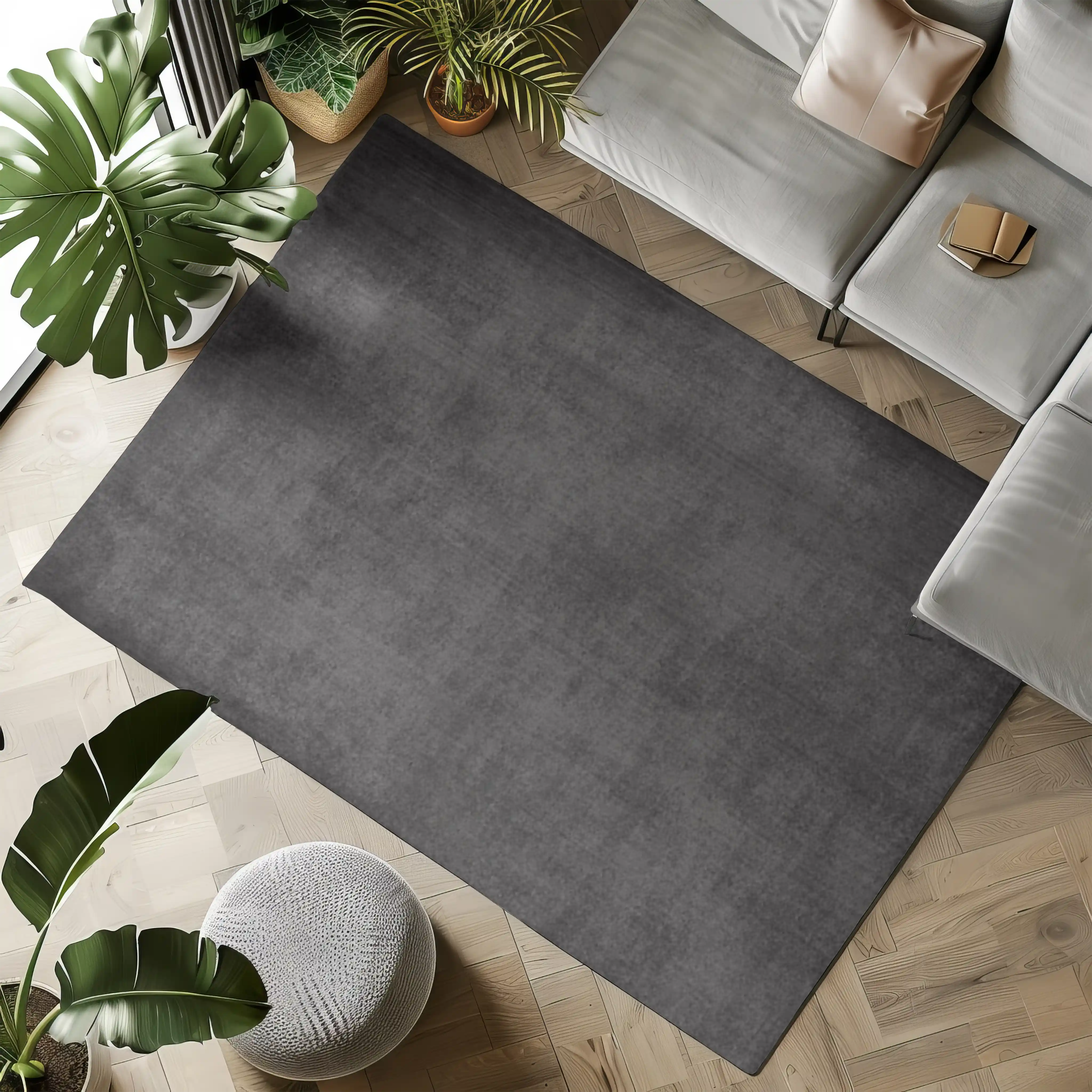 Gray modern rug enhancing contemporary living room decor